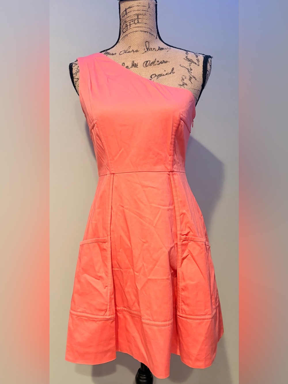 Jessica Simpson Coral One Shoulder Fit & Flare Dress with Pockets Size 4